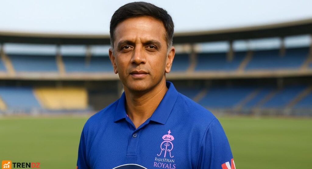 Rahul Dravid with Rajasthan Royals, reflecting his role as mentor and coach, guiding young players and shaping the team’s success.