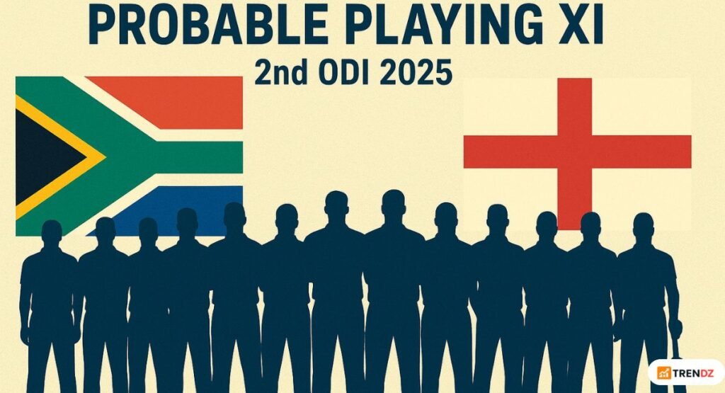 Graphic showing probable playing XI for England vs South Africa 2nd ODI 2025.