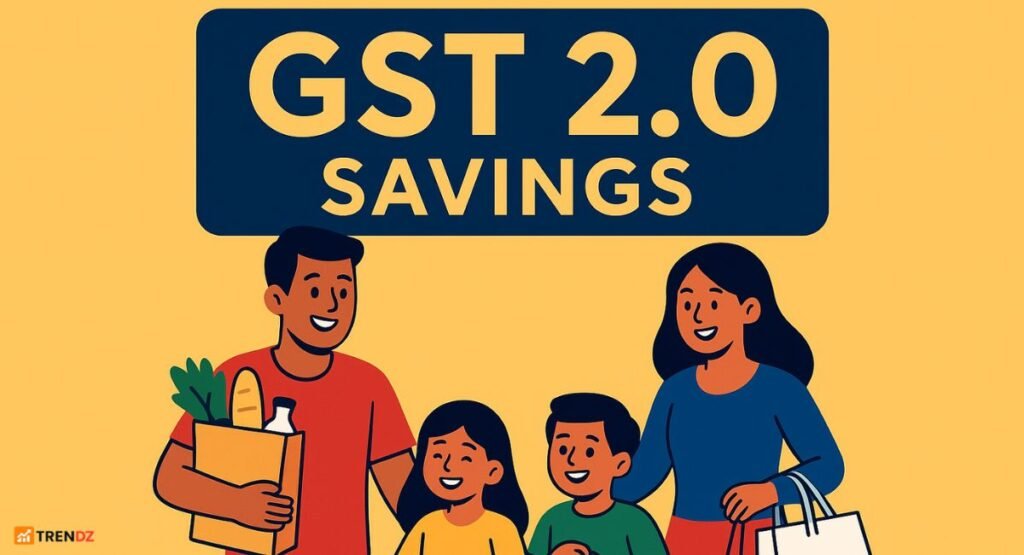 Family shopping with GST 2.0 benefits and savings banner