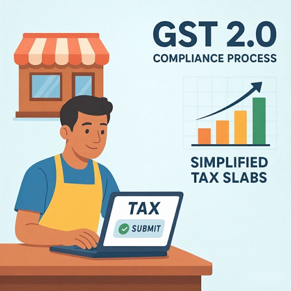 Small business owner filing GST 2.0 taxes on laptop