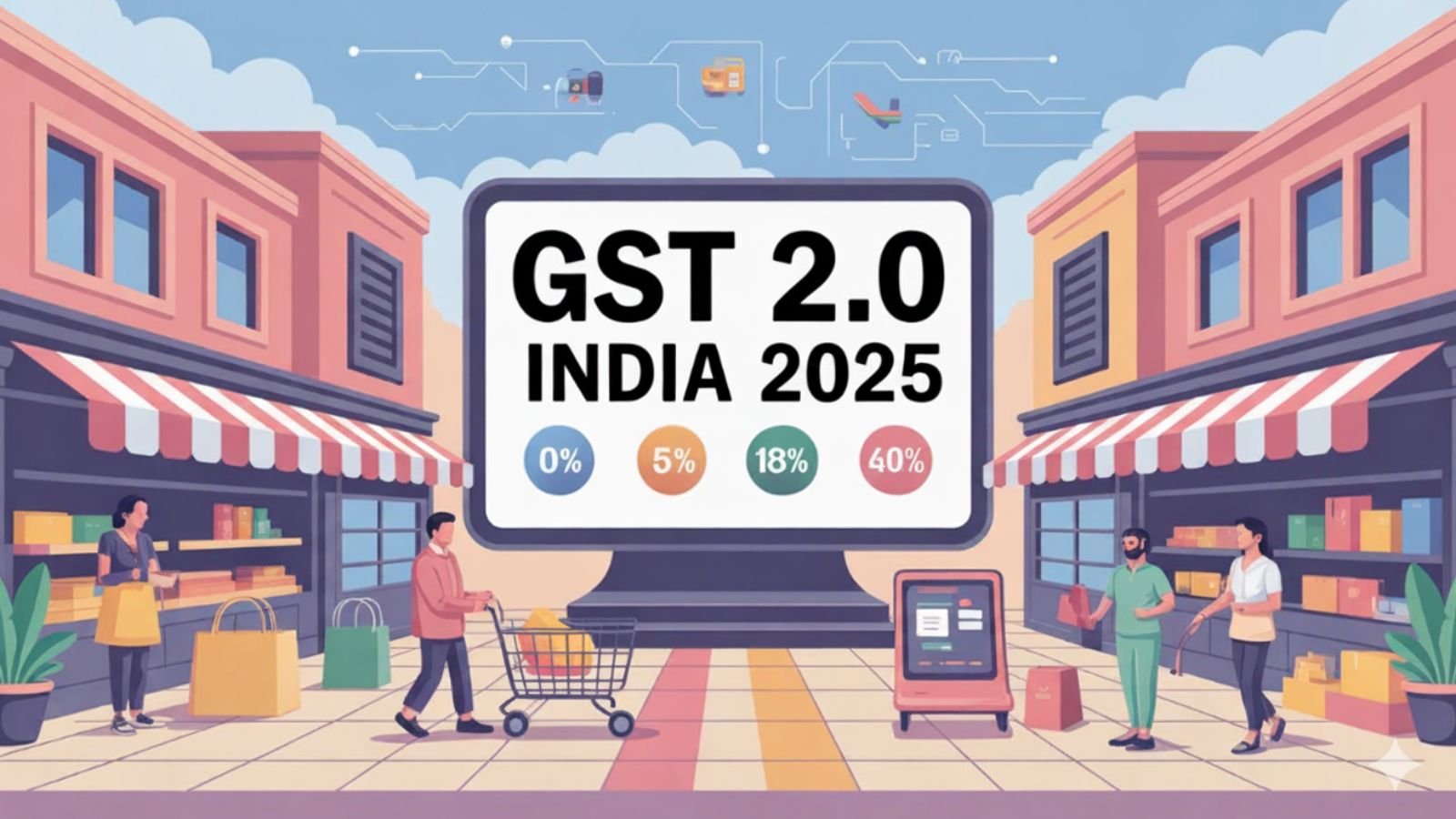 GST 2.0 India 2025 infographic showing tax slabs and shopping