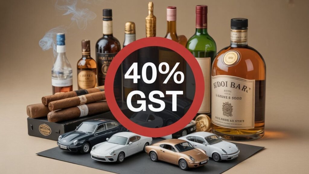 Luxury items taxed at 40% GST including cars, cigars, and alcohol