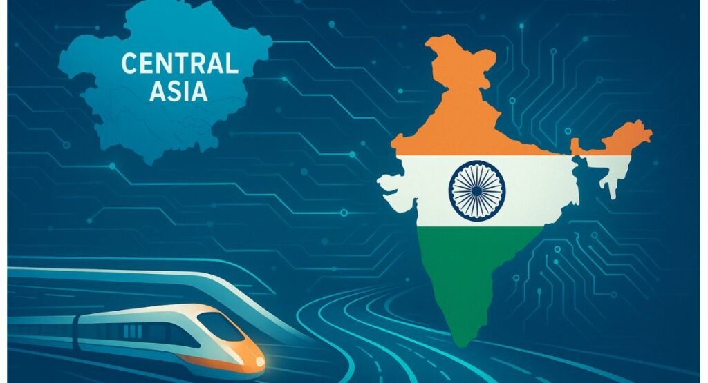 Futuristic connectivity and digital network illustration representing India’s vision at SCO 2025.