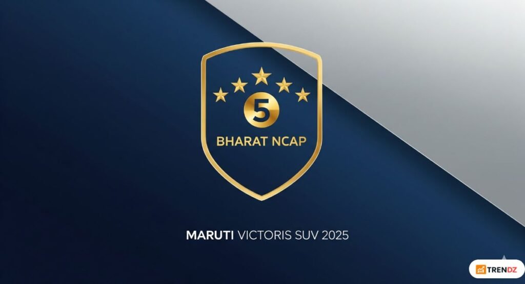Maruti Victoris SUV 2025 Bharat NCAP 5-star safety rating badge with premium golden stars design.
