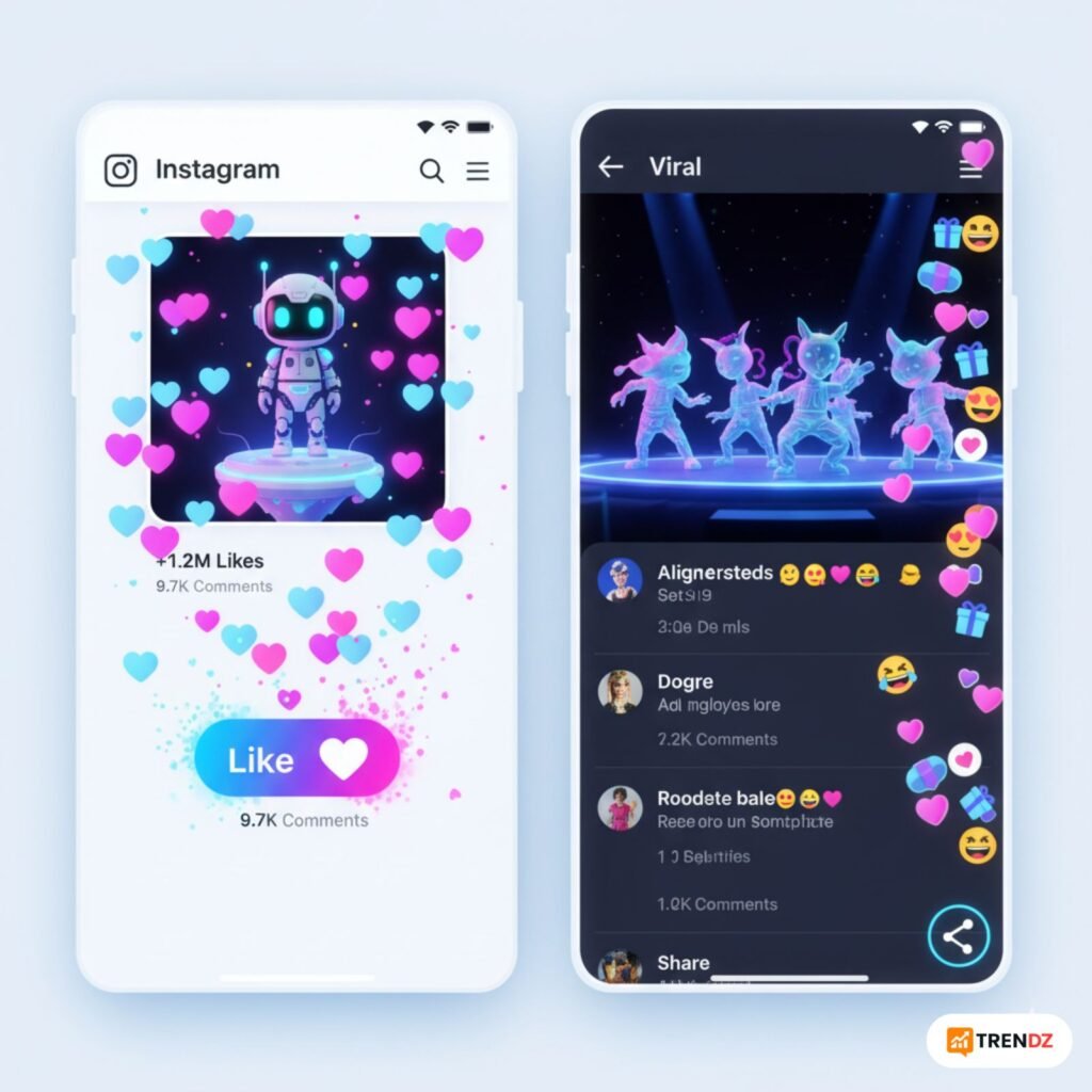 Multiple AI-generated Nano Banana figurines being shared and liked on social media platforms