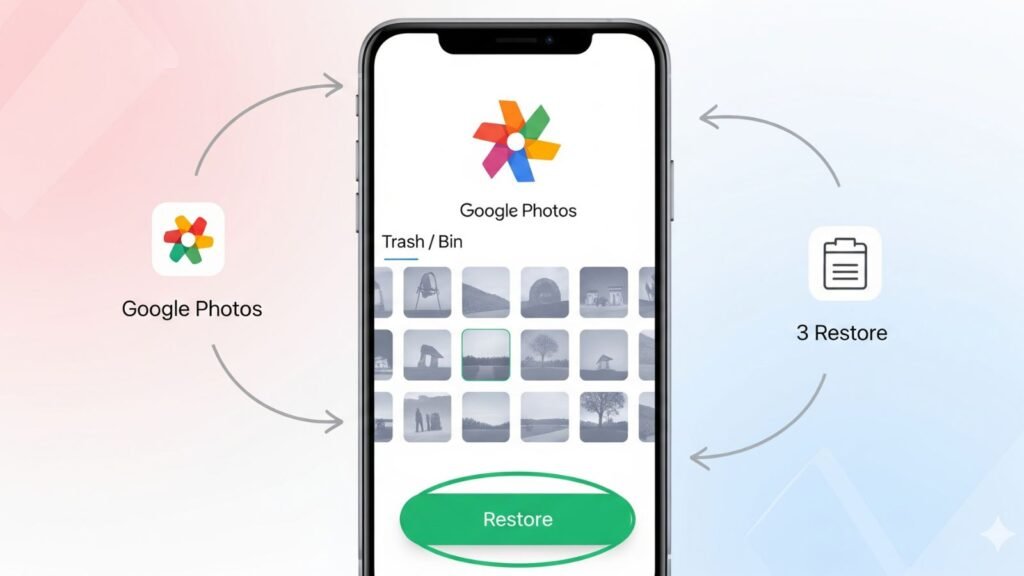 Step-by-step guide to recover deleted photos from Google Photos trash on Android and iPhone.
