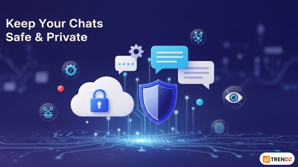 Secure chat backup and privacy settings with cloud and padlock symbols for secure whatsapp
