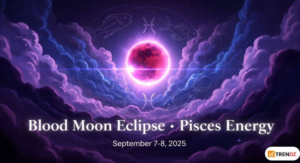 Dreamy Pisces Blood Moon eclipse on September 7-8, 2025 with cosmic energy.