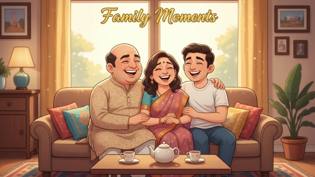 Asrani with his wife Manju and son Naveen in a friendly home setting