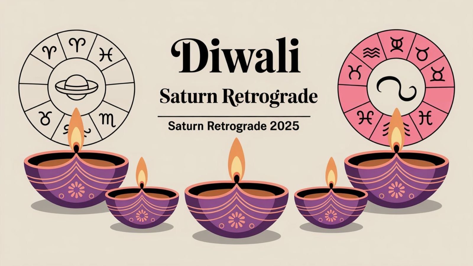Diwali Saturn Retrograde 2025 zodiac infographic with glowing diyas