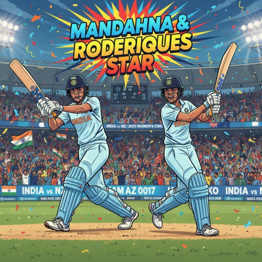 Smriti Mandhana and Jemimah Rodrigues batting during Women’s WC 2025 match against New Zealand
