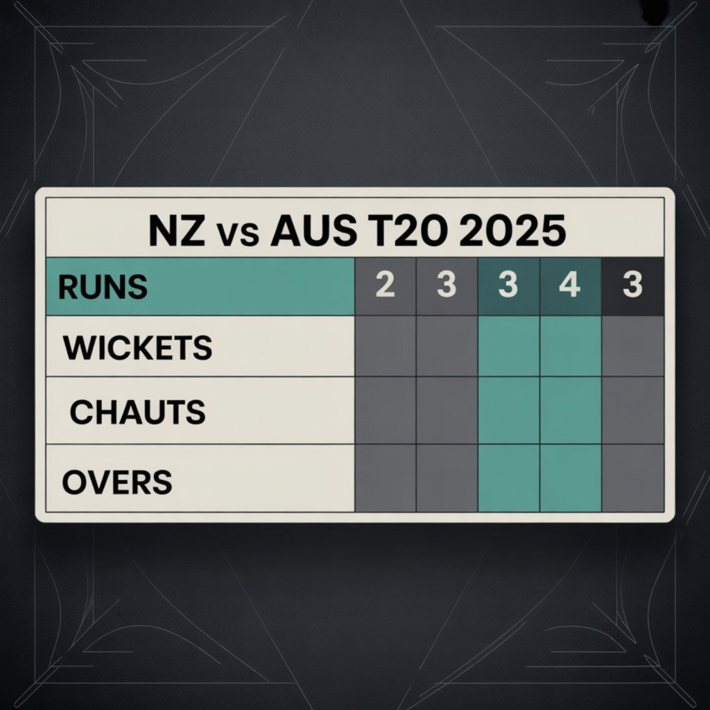 NZ vs AUS T20 2025 cricket scorecard graphic