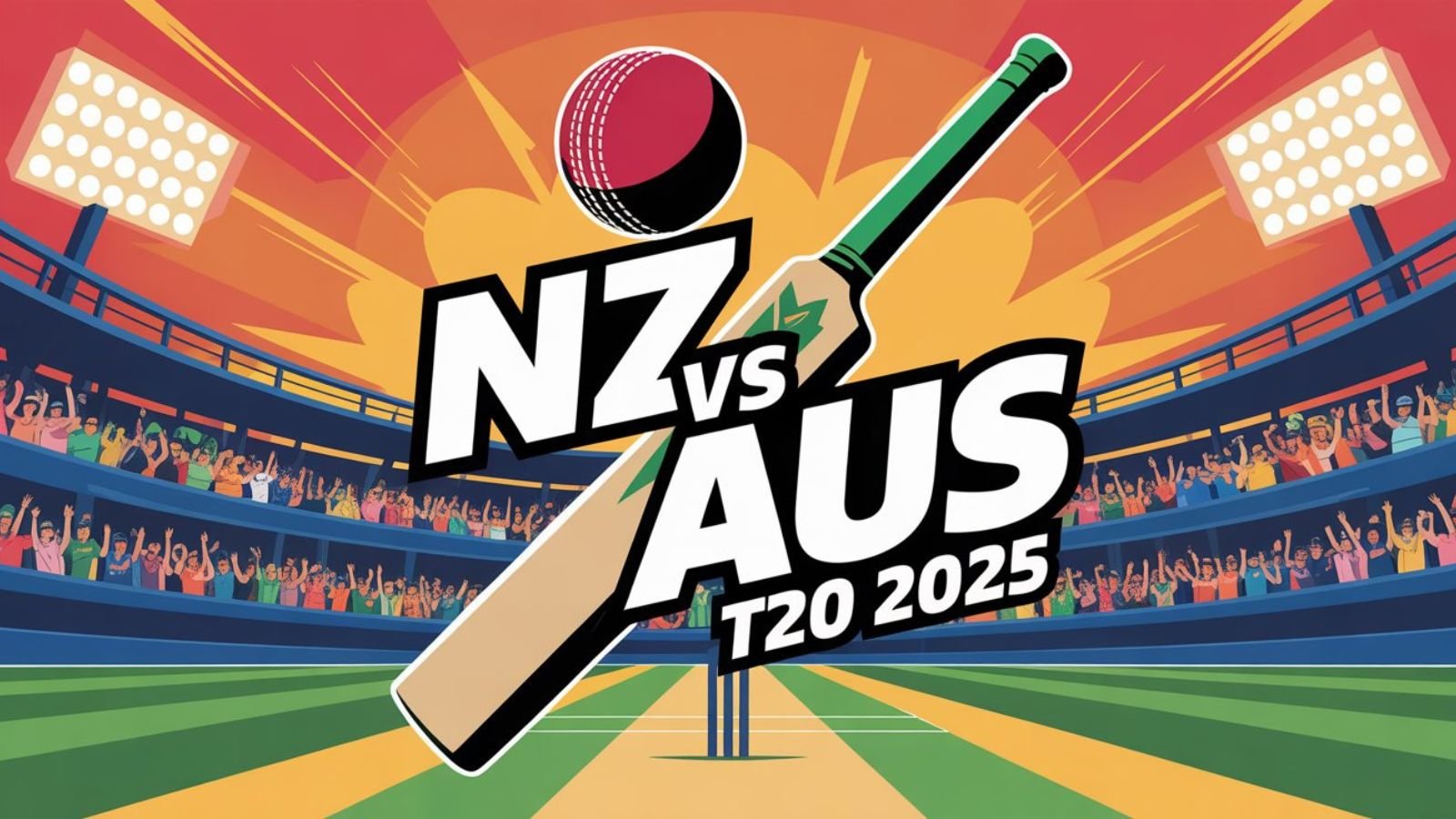 NZ vs AUS T20 2025 cricket thumbnail with stadium background