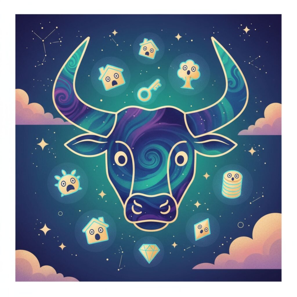 Taurus symbol with property icons representing surprises