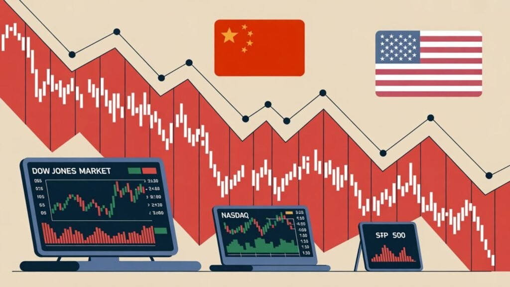 Dow Jones, Nasdaq, and S&P 500 falling due to Trump China Tariff