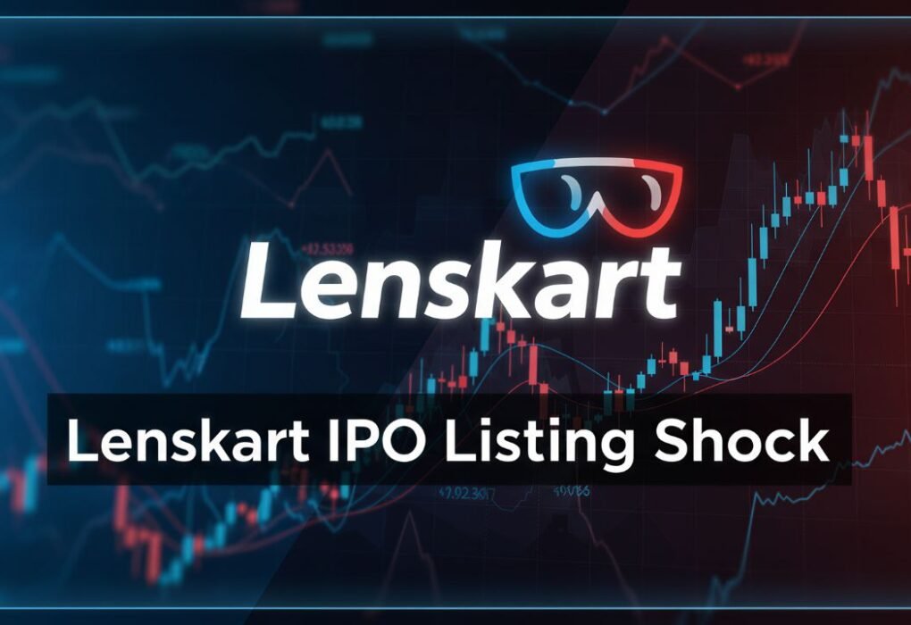 Lenskart IPO listing shock thumbnail featuring stock screen