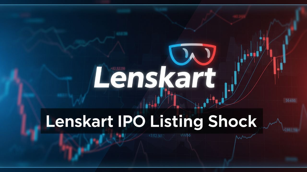 Lenskart IPO listing shock thumbnail featuring stock screen